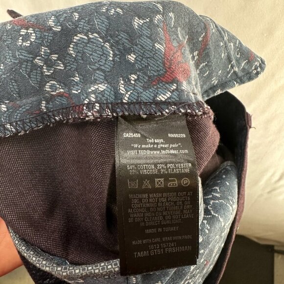 Ted Baker London Lommy Classic Fit Pants Men Sz 32R Chambray Straight Dark Plum - Picture 11 of 12